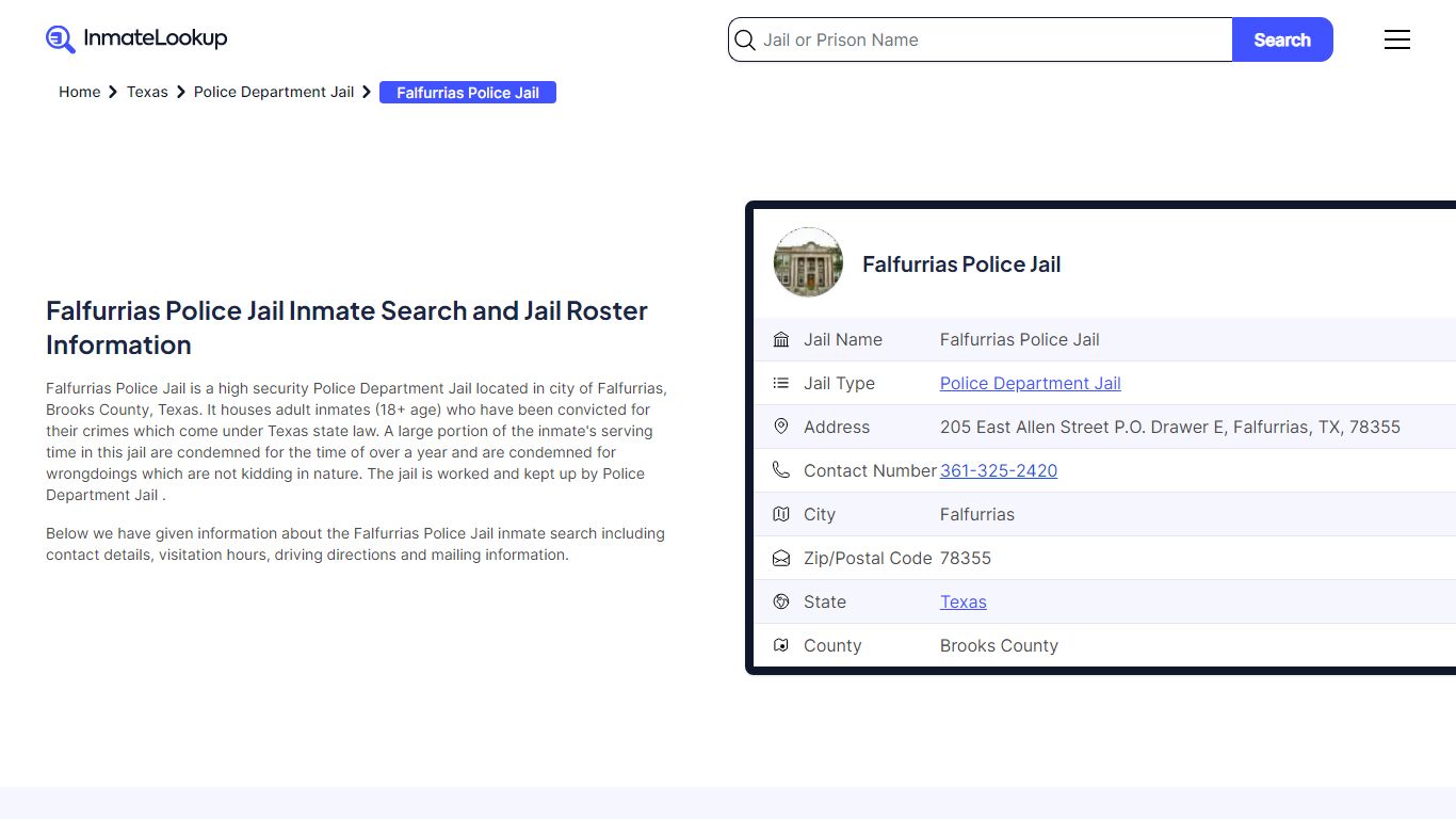 Falfurrias Police Jail Inmate Search and Jail Roster Information